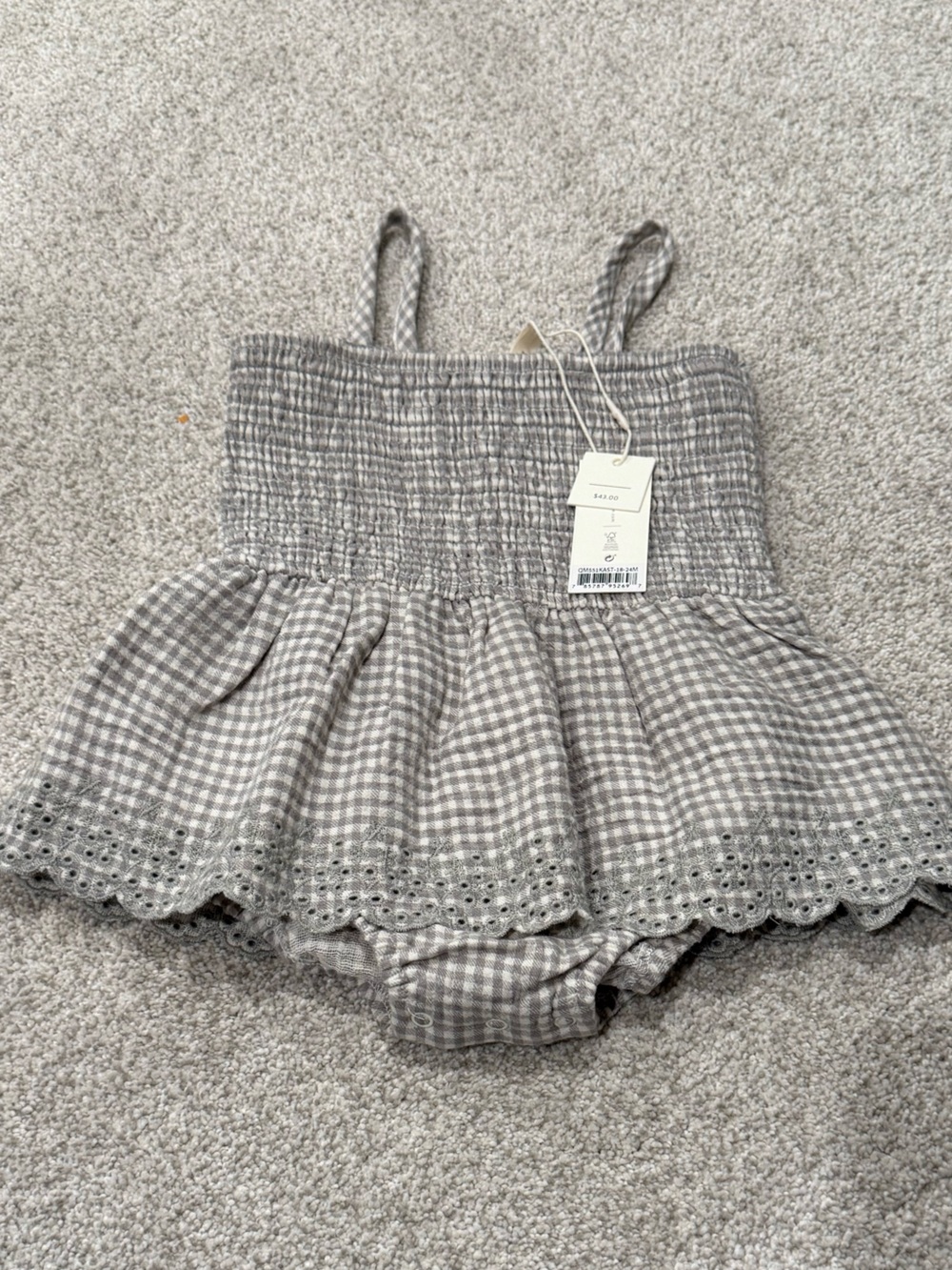 Smocked Gingham Ruffle One Piece Romper dress